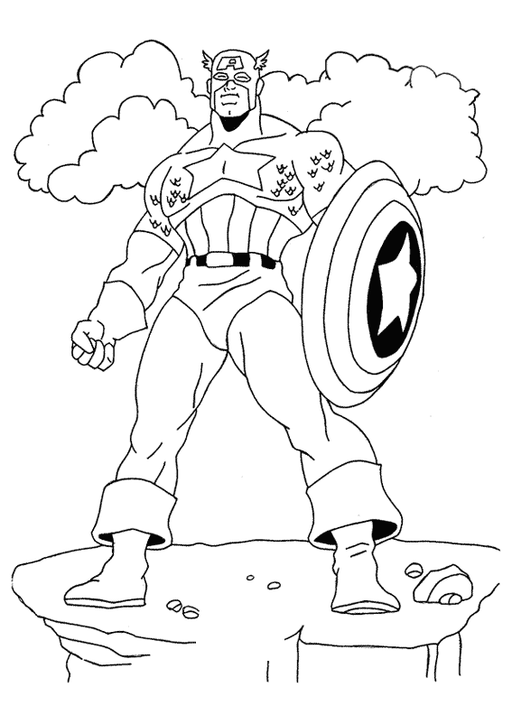 coloriage captain america sur un rocher